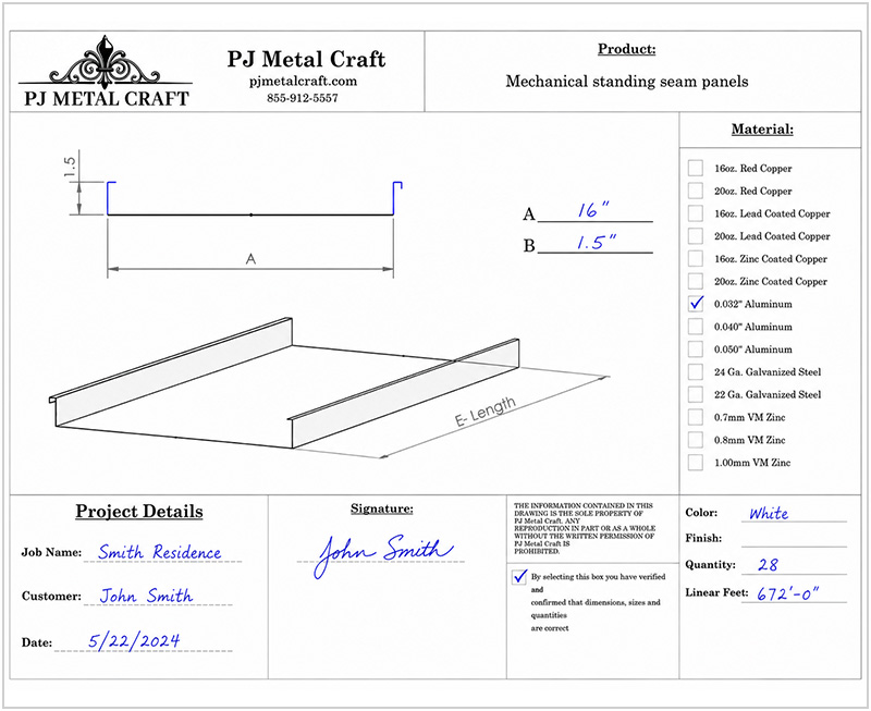 Metal Bending Standing Seam Specifications